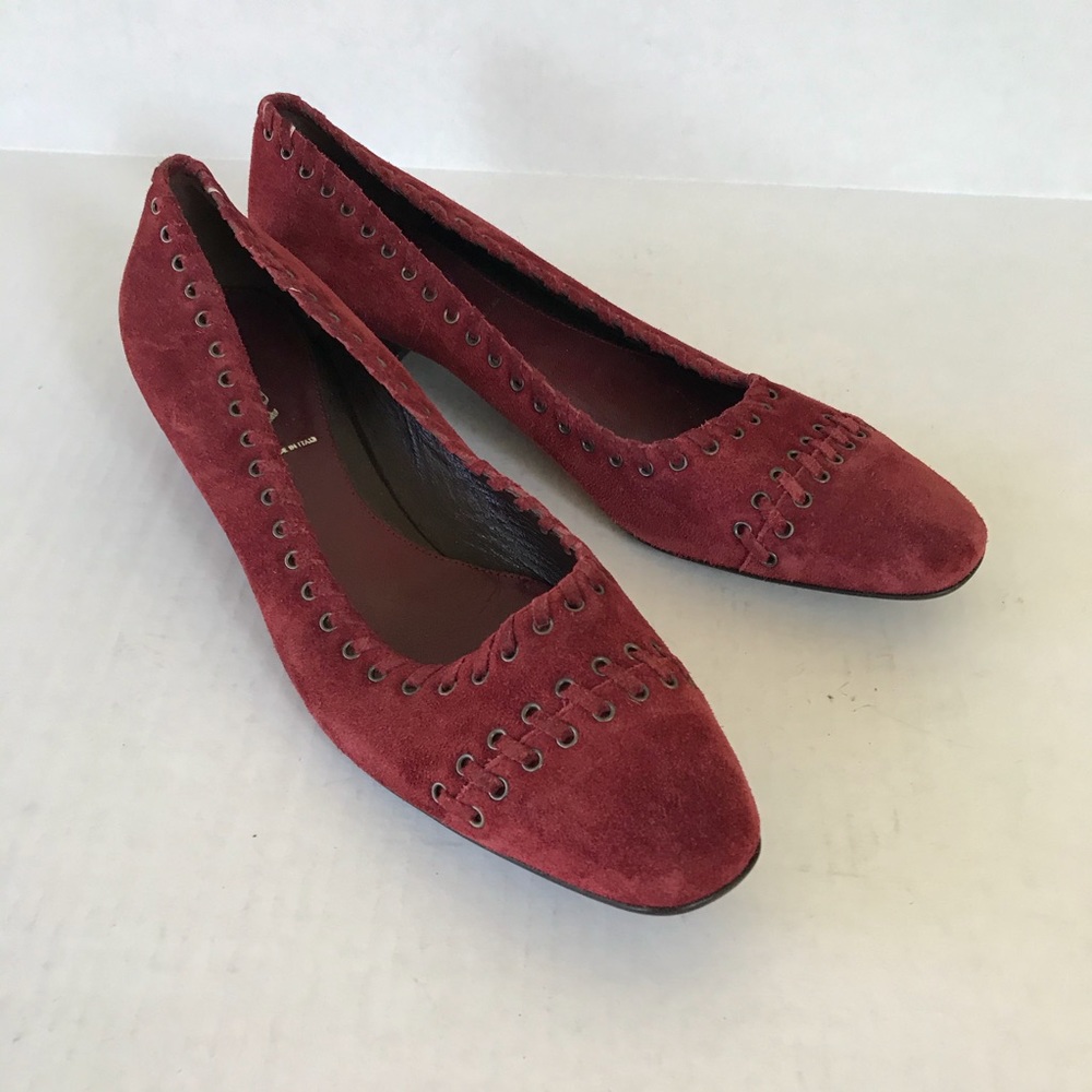PRADA Red suede heeled flats size 10-1/2